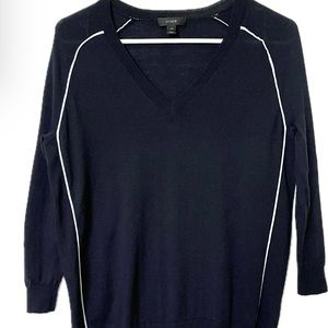 Jcrew Merino wool navy blue Tipped Side Panel v-neck sweater